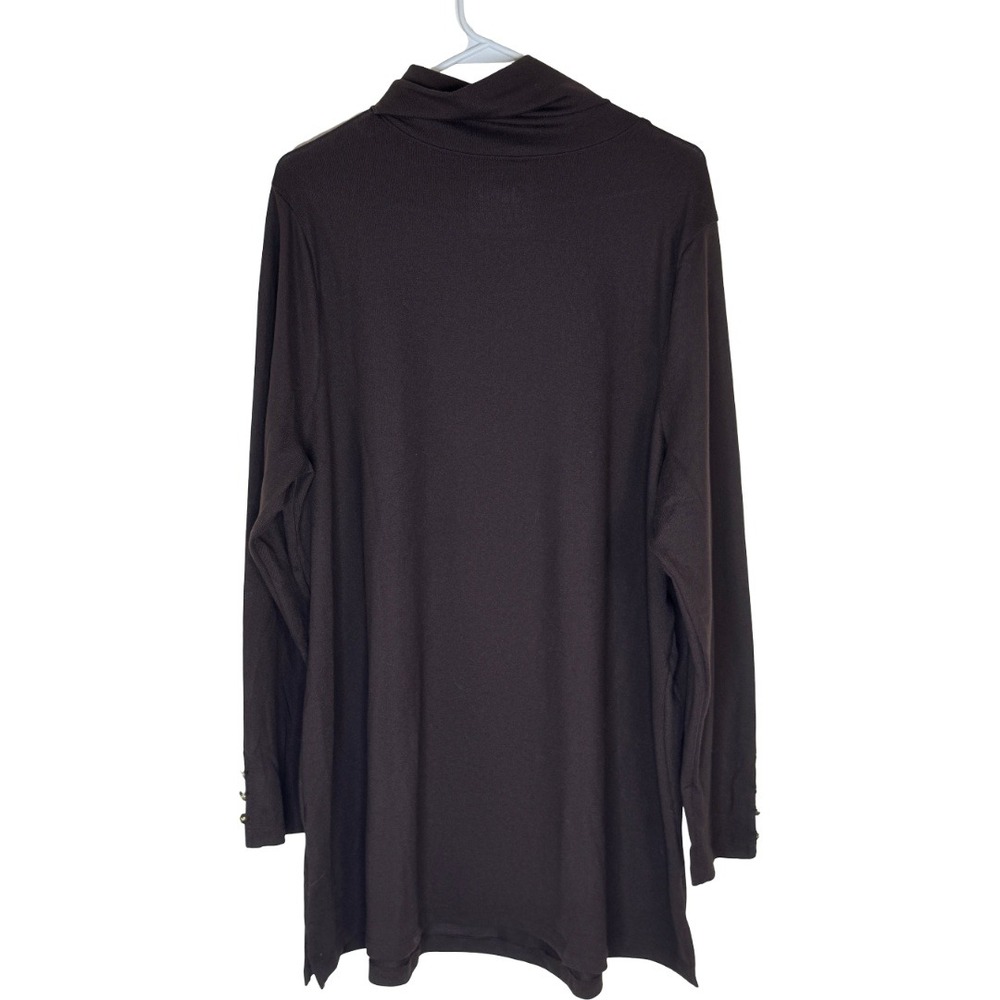 Denim & Co Heavenly Jersey Tunic Womens 2X Dark Chocolate Cowl Neck A673725 Long